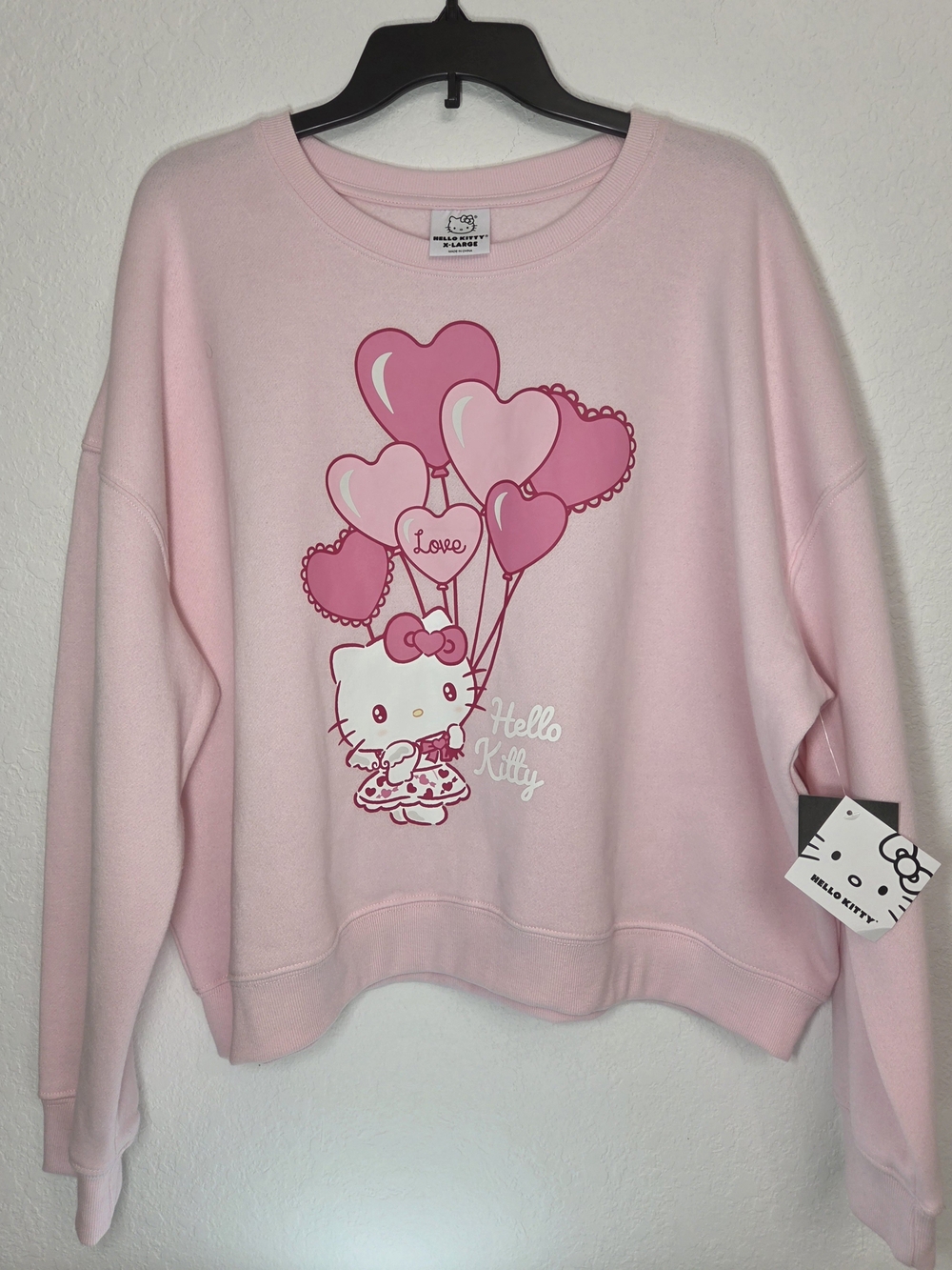 Hello Kitty Light Pink Crewneck Sweatshirt with Heart Balloons
